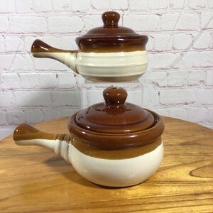 Vintage Soup Chowder Chili Ceramic Handled Crock - Set of 2
